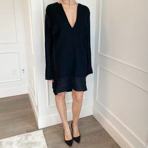 Haider Ackermann Long Sleeve Plunging Neckline Dress in Black, size 38 - US6